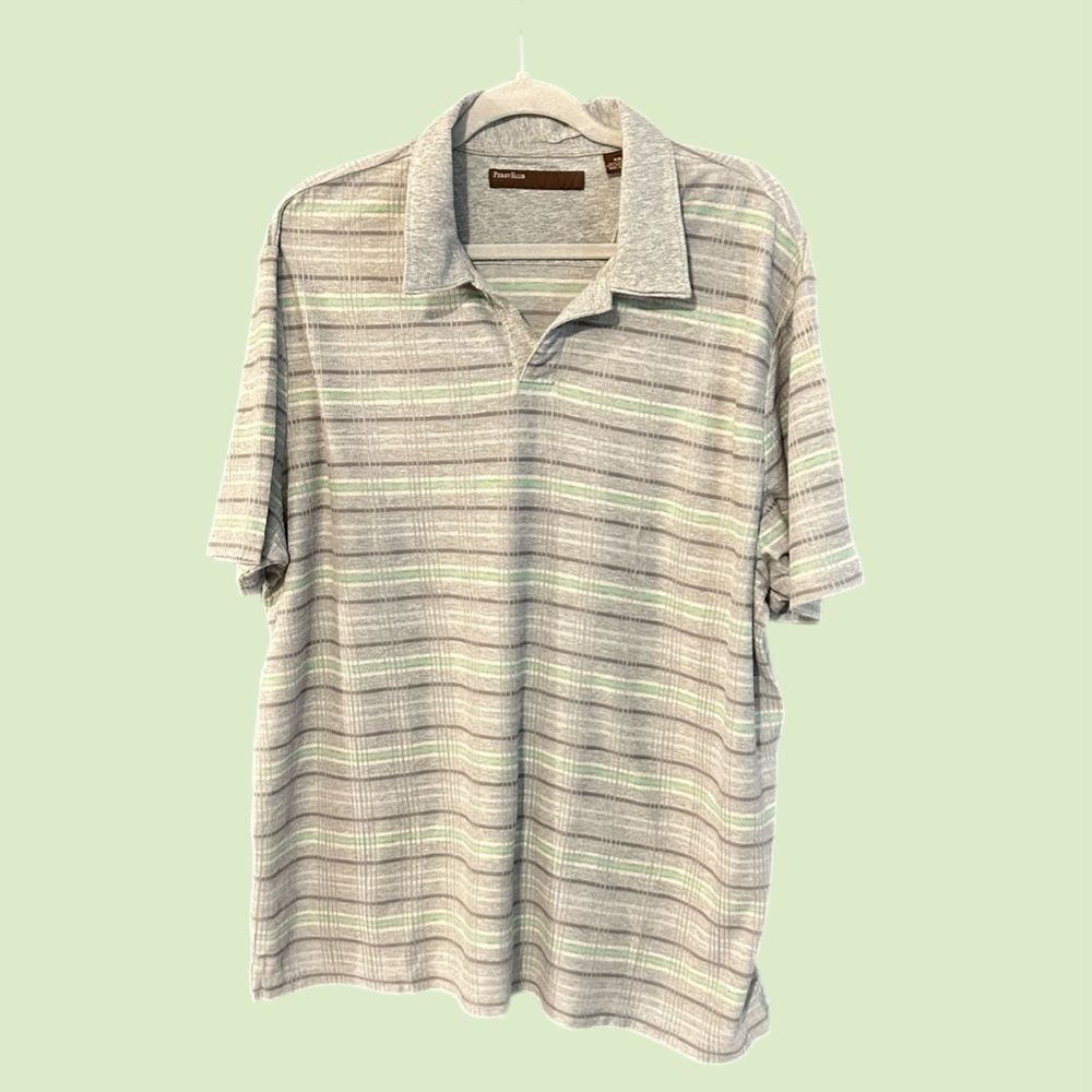 Vintage Perry Ellis XXL Grey with Mint & White Stripes